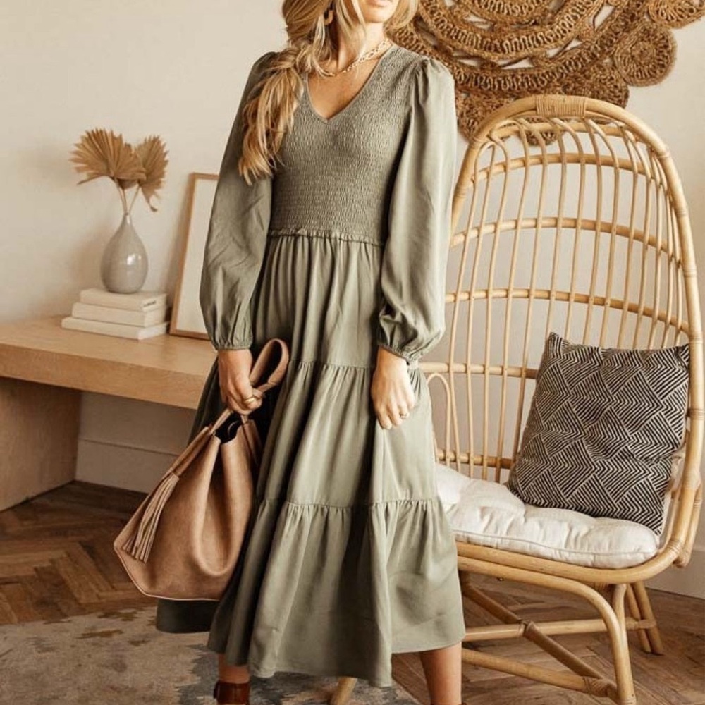 bohme Olive Green Long Sleeve Maxi Dress